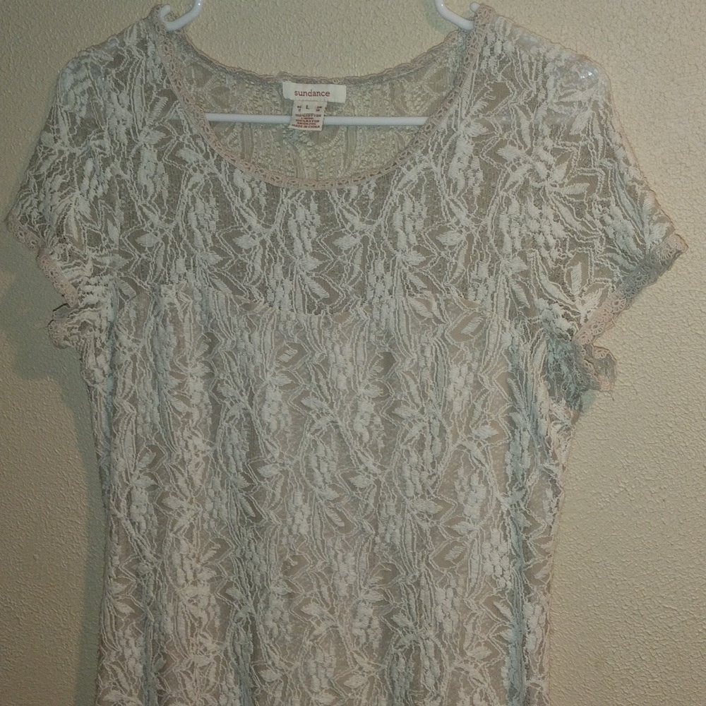 Cream Lace Embroidered Midi Sundance Dress L - Picture 2 of 6